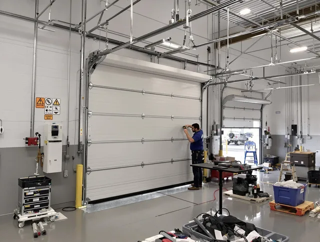 Commercial garage door repair being performed by Tustin Garage Door Repair expert in Tustin