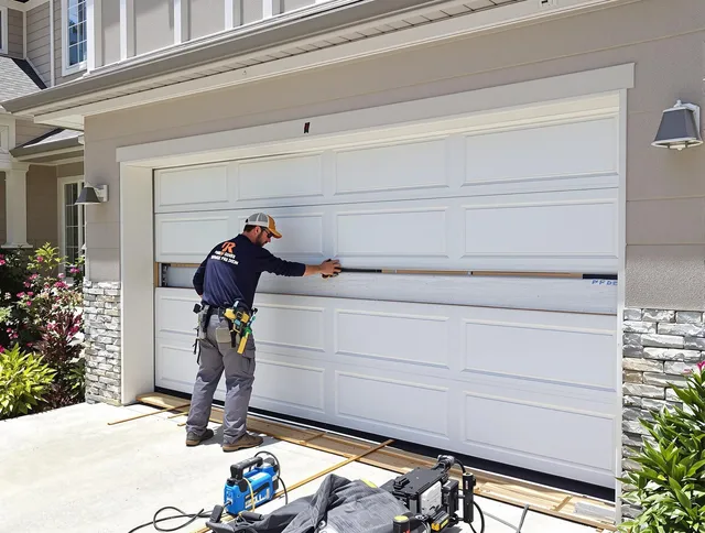 Tustin Garage Door Repair team performing complete garage door replacement at Tustin residence